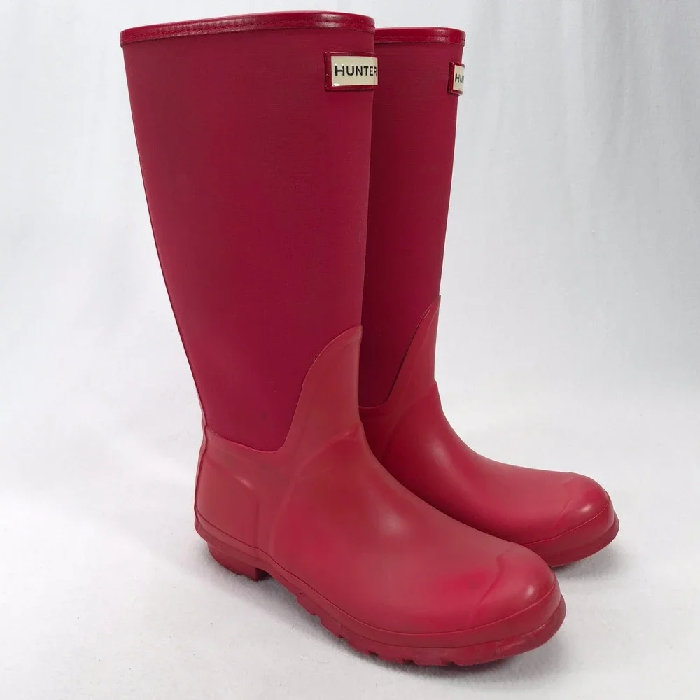 Hunter Arlen Red Rubber Neoprene Tall Rain Boot Women's Size 8
